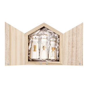 Holiday Ceramic Figurines in Pine Wood Gift Box