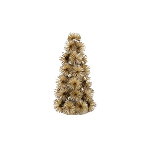 Decorative Christmas tree with gold and silver ornaments on a white background