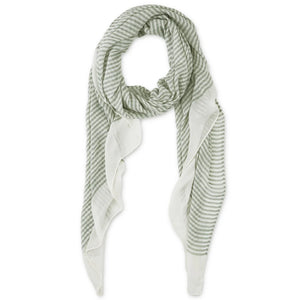Striped scarf with green and white pattern on a white background
