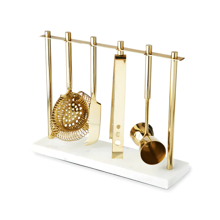 gold and marble barware tool set