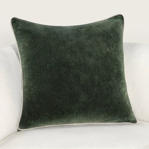 Velvet cotton 18 inch pillow in forest green color. 