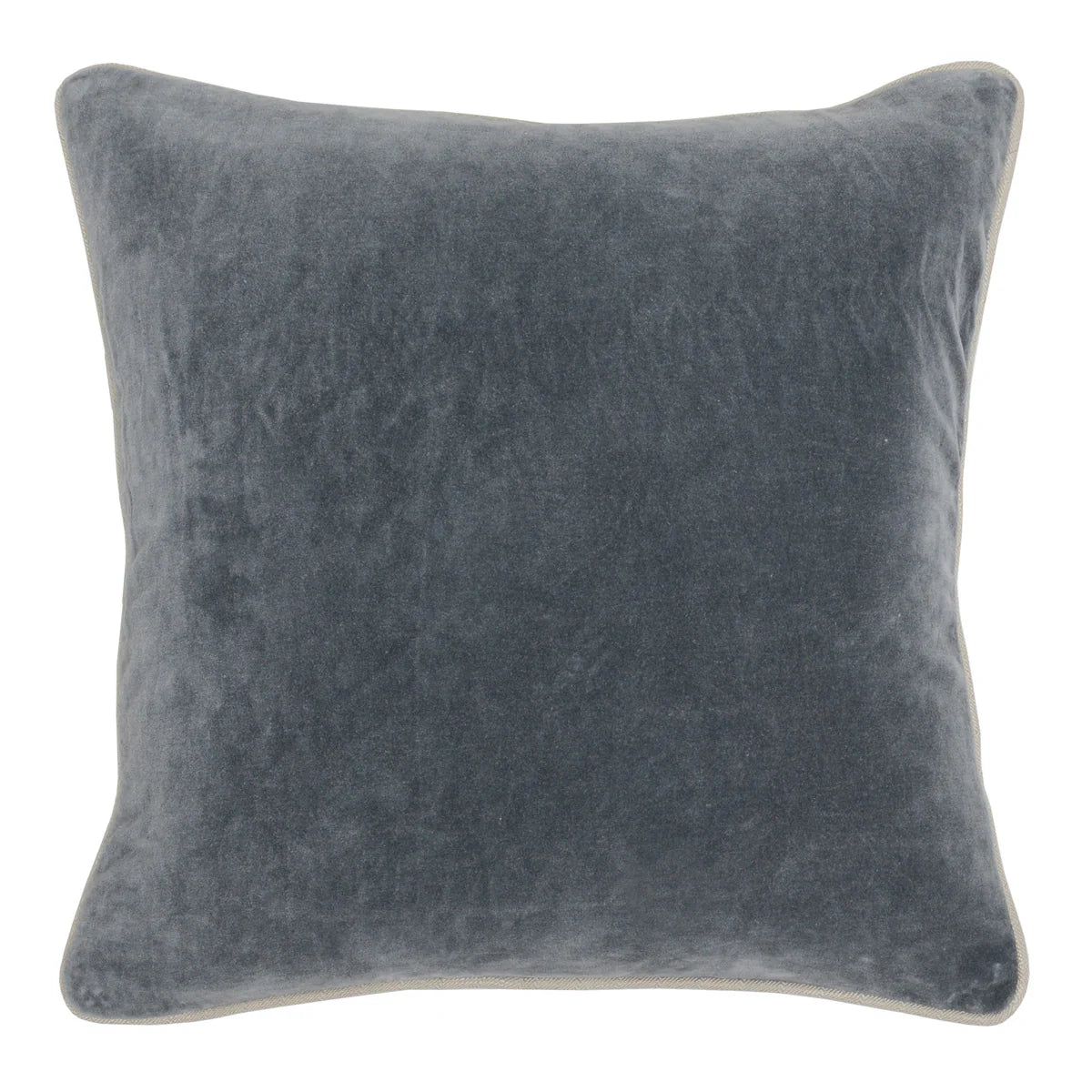 Velvet cotton 18 inch pillow in stone grey color. 