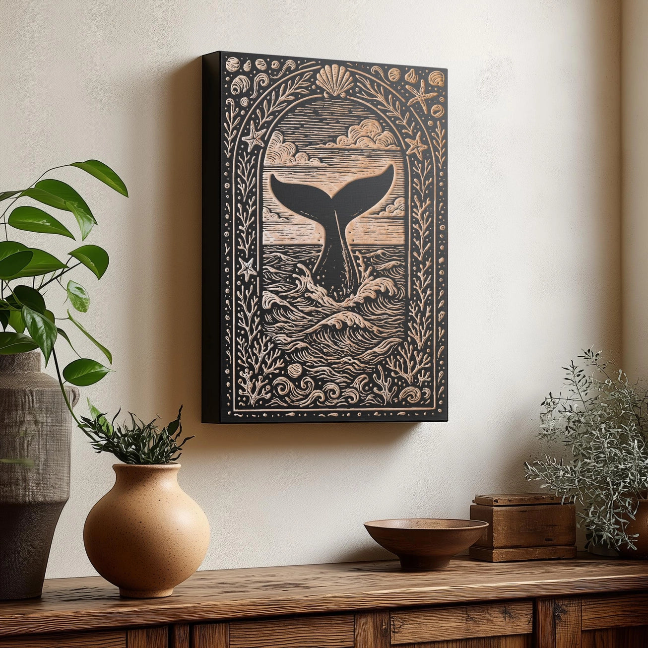 Whale Tail Engraved Illustration