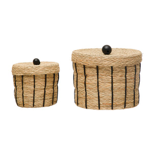 Hand-Woven Seagrass Lidded Basket