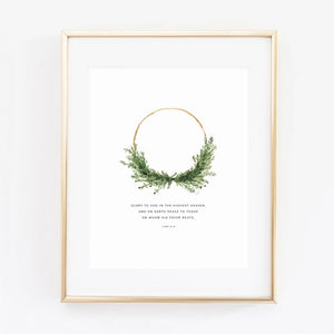 Watercolor art print of holiday evergreen wreath. Emily Lex.