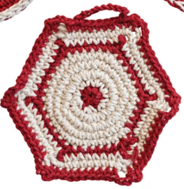 Red & White Crocheted Cotton Pot Holder
