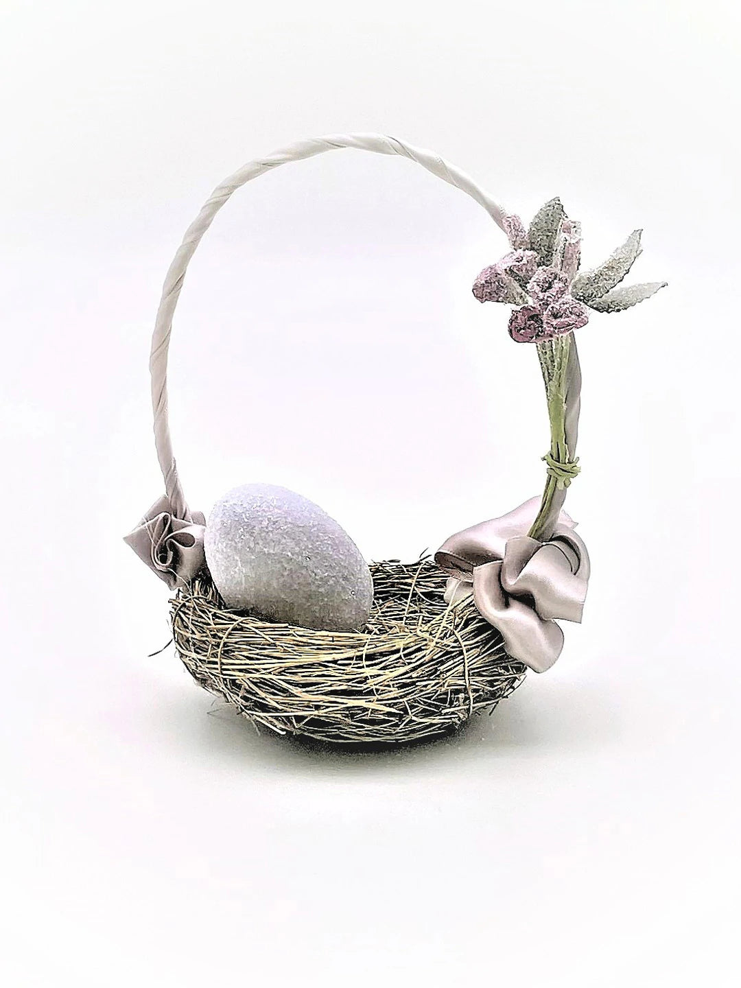 Handled Nest Basket with Mauve Flowers