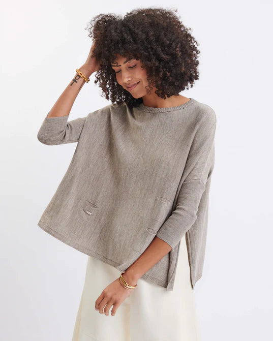 Woman wearing Driftwood Catalina Sweater