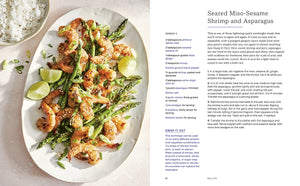 Preview recipe of Seared Miso-Sesame Shrimp and Asparagus from cookbook "Dinner in One". Quick easy dinner recipes. 