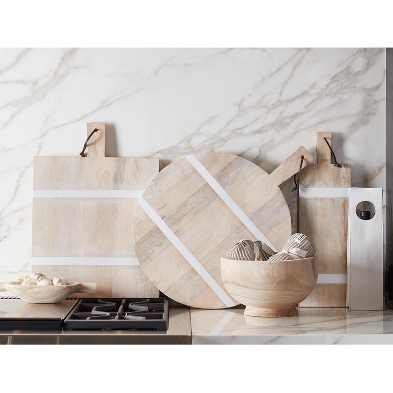 Square natural wood charcuterie board with white stripe and handle. Rustic Kitchen decor. Farmhouse decor. Charcuterie decor. 