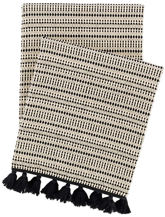 modern fringe black and neutral throw