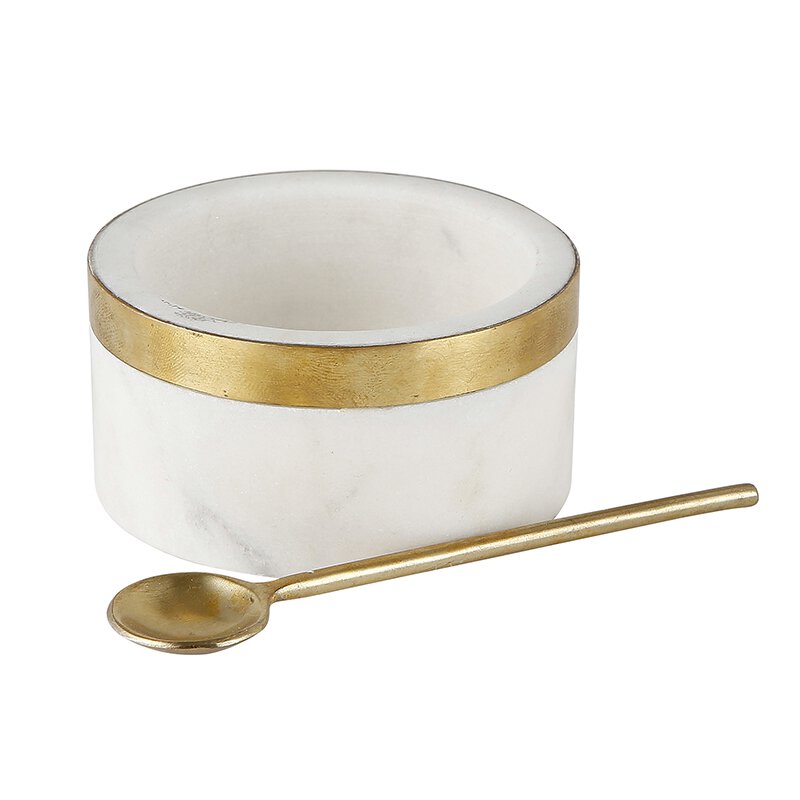 white marble bowl dish with gold spoon