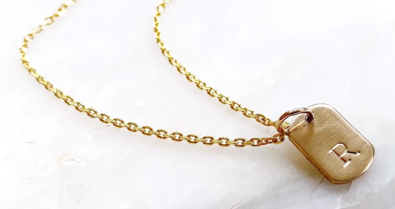 Gold filled letter dog tags Lotus