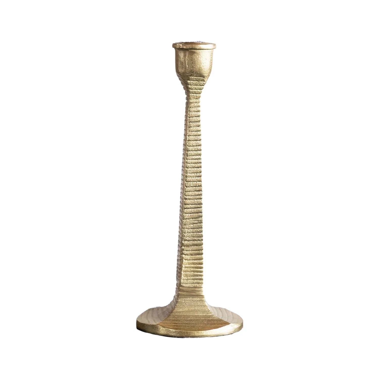Gold ribbed metal candle holder